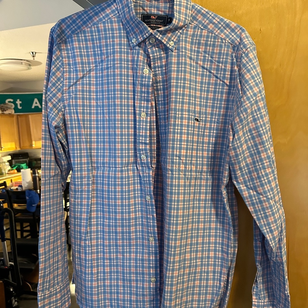 Vineyard Vines Blue and Pink Plaid Shirt